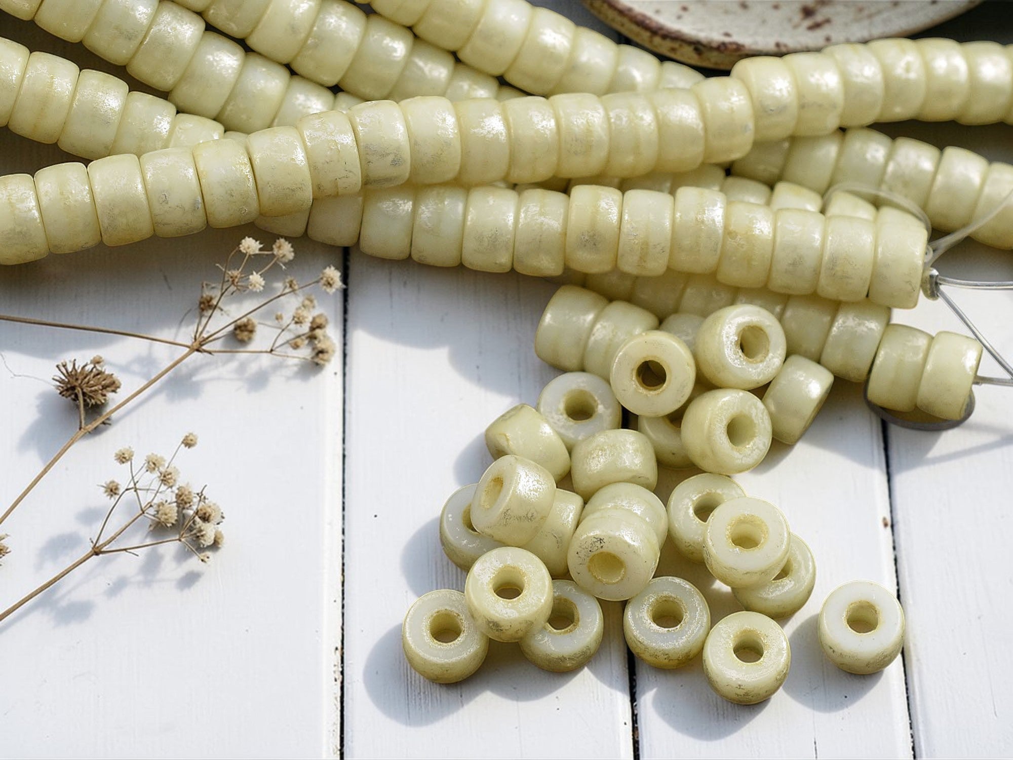 *25* 6mm Opaque Ivory Silver Luster Large Hole Crow Beads - The Bead ...