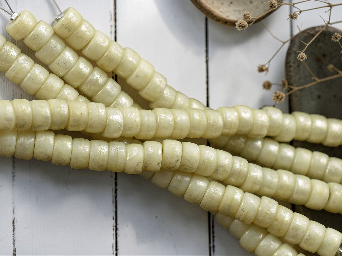 *25* 6mm Opaque Ivory Silver Luster Large Hole Crow Beads