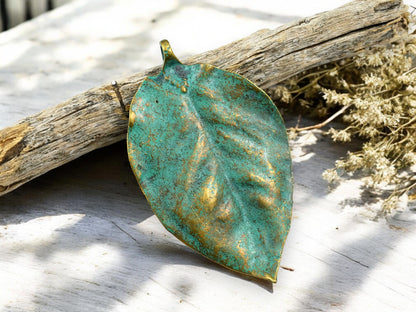 77x46mm Bronze green Patina Leaf Pendant