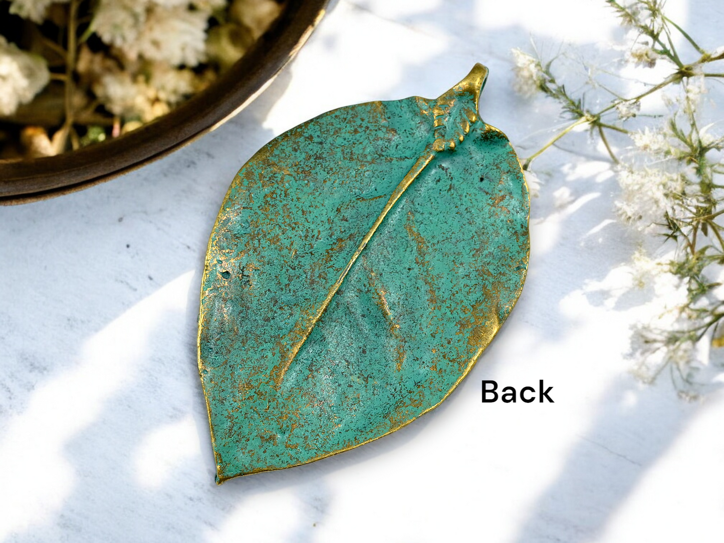 77x46mm Bronze green Patina Leaf Pendant