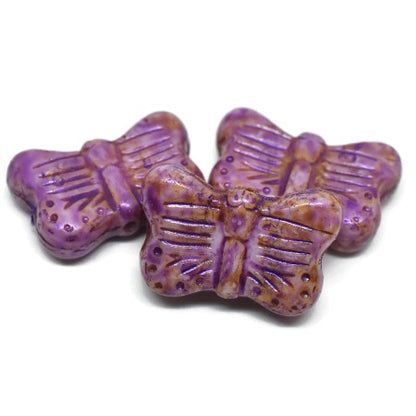 *10* 16x11mm Purple Washed Opaque Thistle Picasso Butterfly Beads