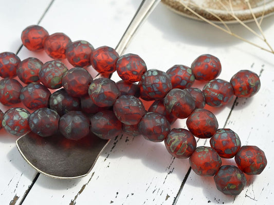 *10* 10mm Matte Root Beer Topaz Travertine Fire Polished Round Beads