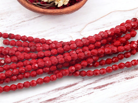 *25* 6mm Opaque Red Fire Polished Round Beads