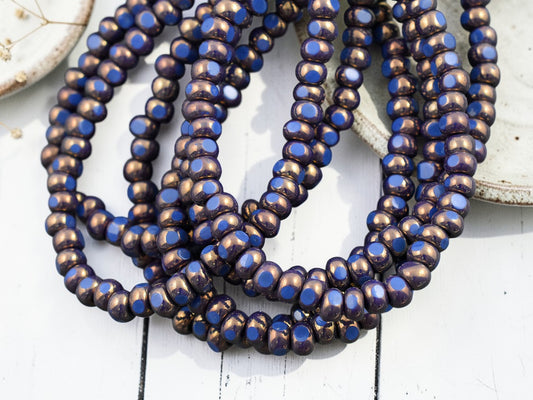 *50* 4x3mm Bronze Washed Lapis Blue Trica Beads