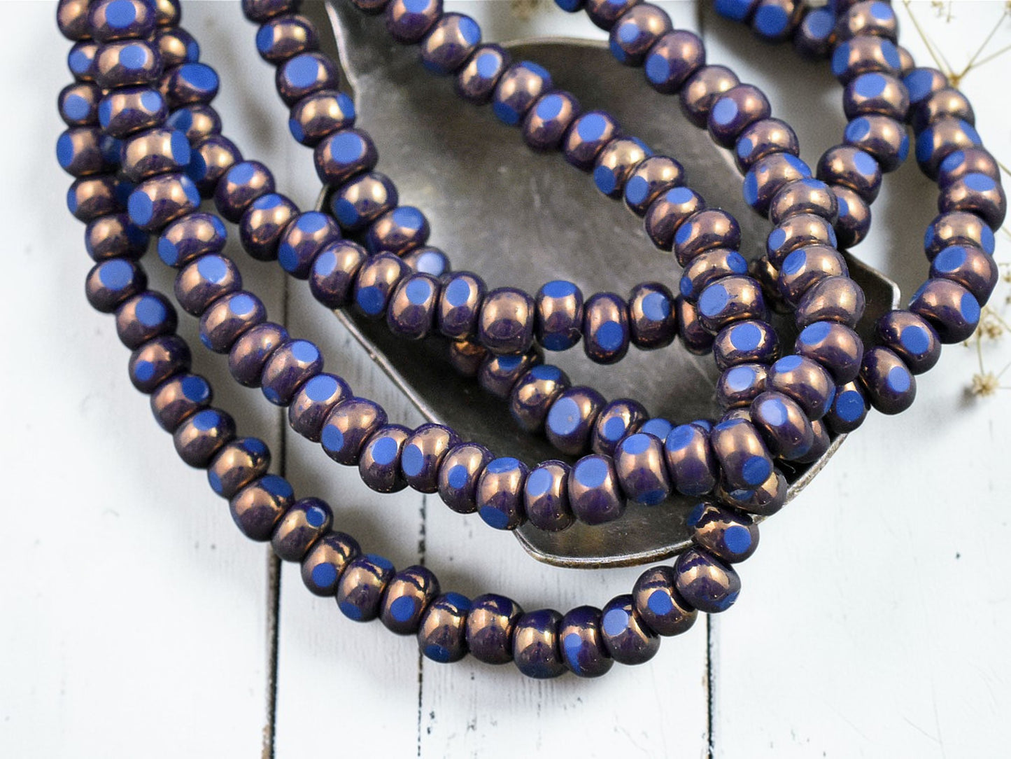 *50* 4x3mm Bronze Washed Lapis Blue Trica Beads