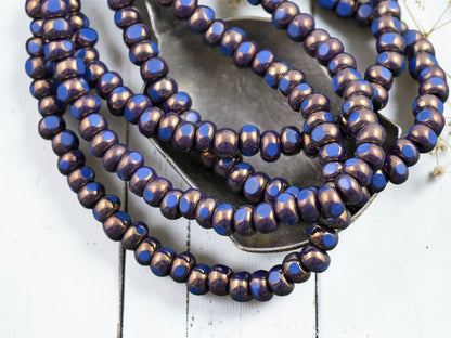 *50* 4x3mm Bronze Washed Lapis Blue Trica Beads