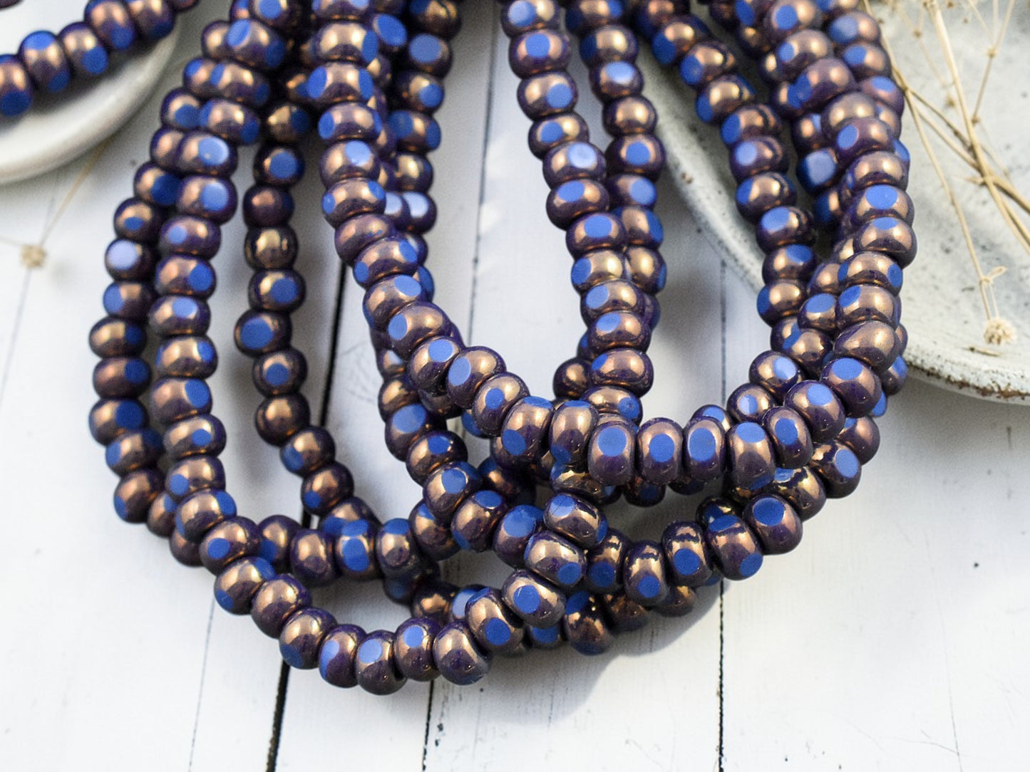 *50* 4x3mm Bronze Washed Lapis Blue Trica Beads