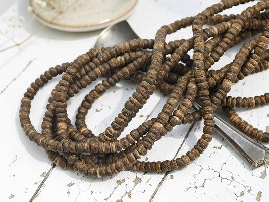 5x2~5mm Natural Coconut Shell Heishi Beads (15" Strand)