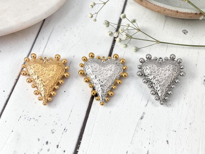 *2* 42x37mm 304 Stainless Steel Hammered Heart Pendants - Choose Your color