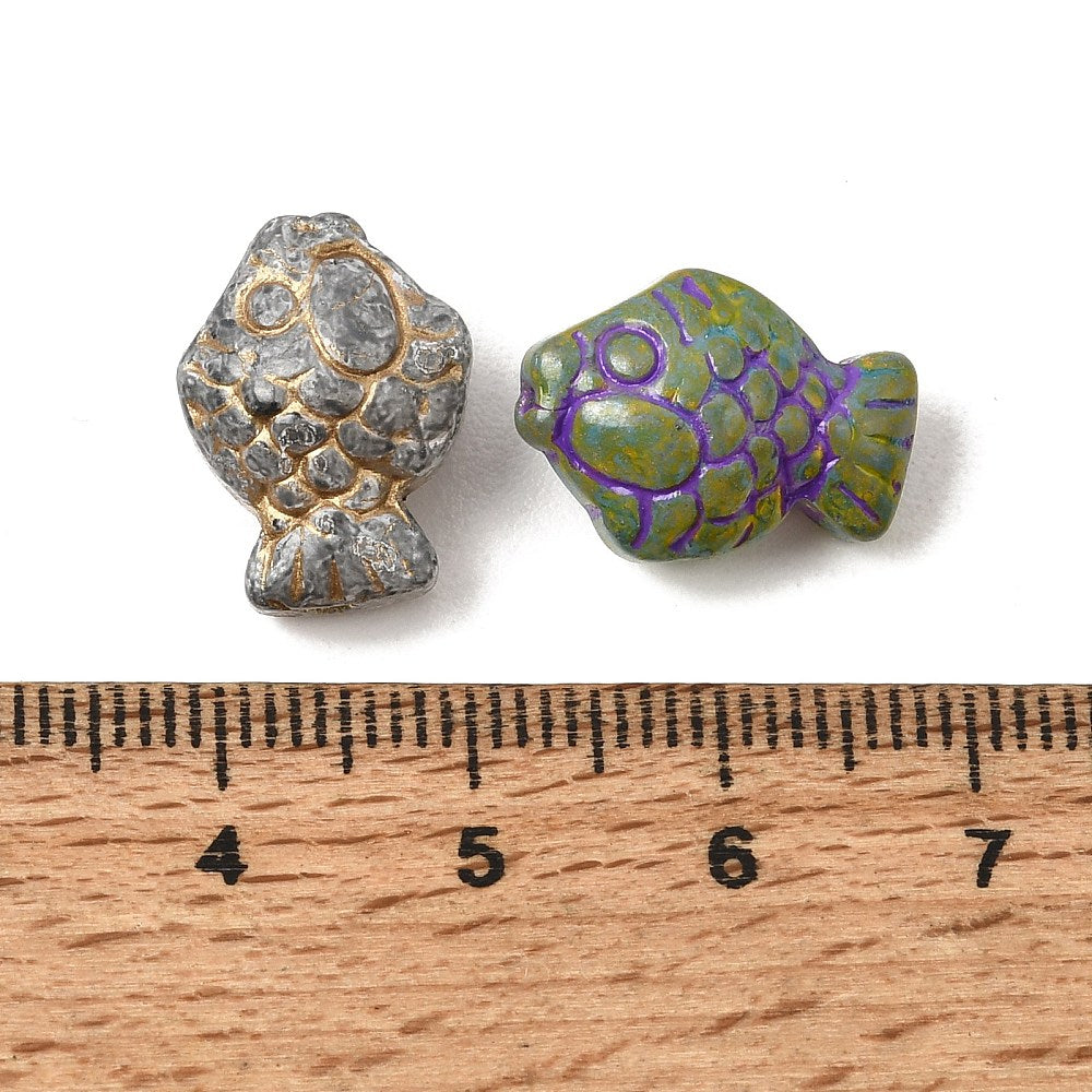 *10* 12x16x8mm Mixed Glass Fish Beads