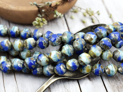 *15* 8mm Cobalt Turquoise Picasso Central Cut Round Beads