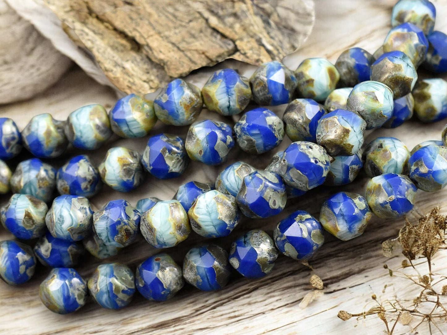 *15* 8mm Cobalt Turquoise Picasso Central Cut Round Beads