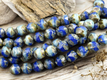 *15* 8mm Cobalt Turquoise Picasso Central Cut Round Beads