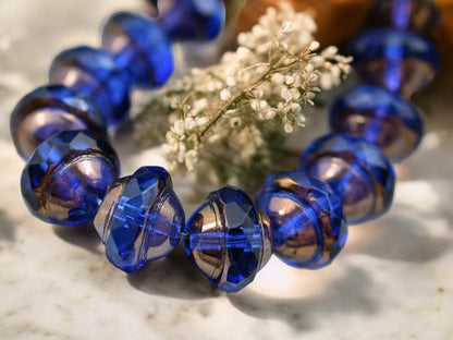 *12* 10x12mm  Bronze Washed Sapphire Saturn Beads