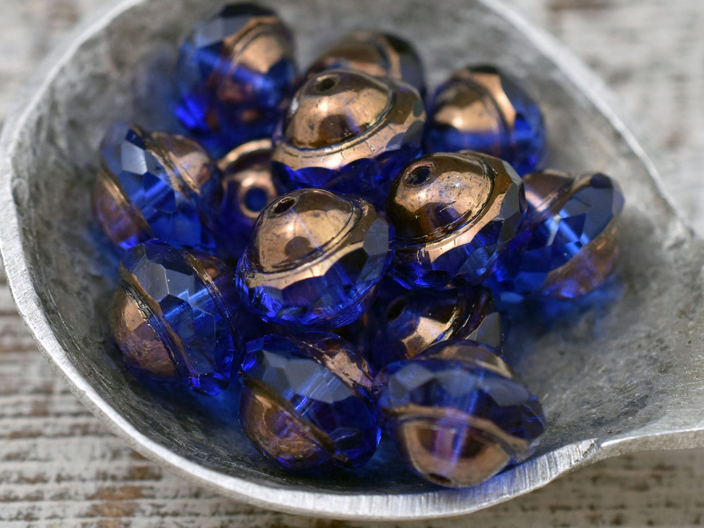 *12* 10x12mm  Bronze Washed Sapphire Saturn Beads