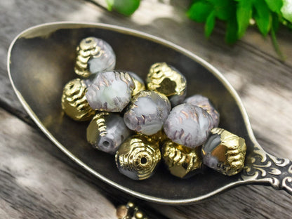 *15* 10x8mm Gold Washed Spring Green Silk Faceted Bicone Beads