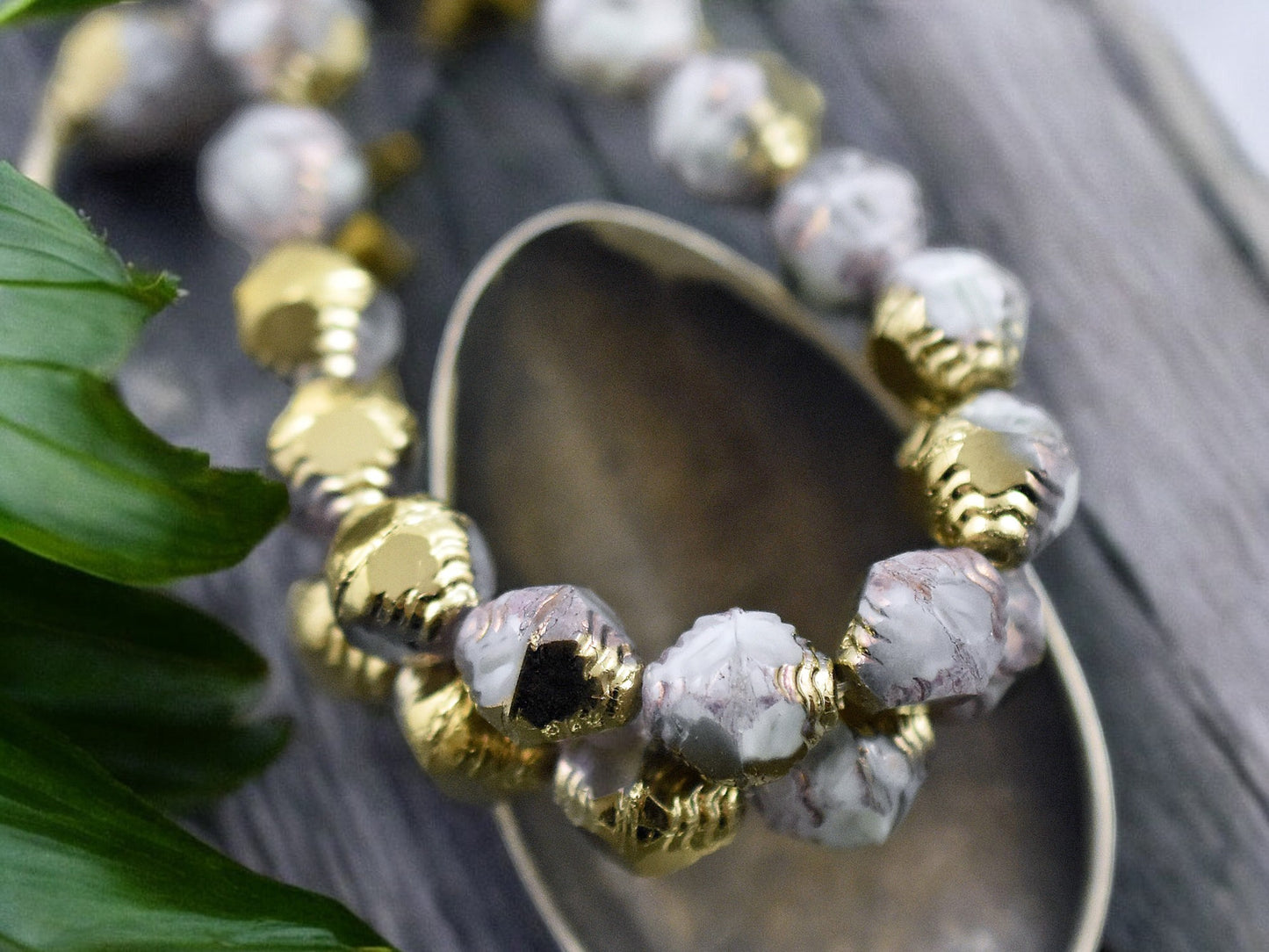 *15* 10x8mm Gold Washed Spring Green Silk Faceted Bicone Beads