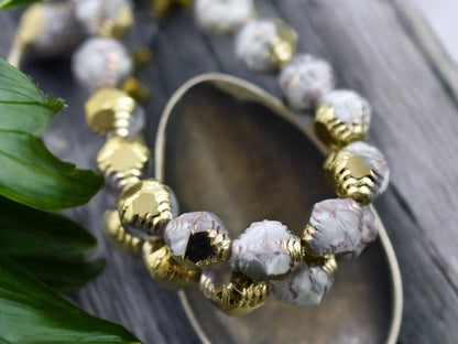 *15* 10x8mm Gold Washed Spring Green Silk Faceted Bicone Beads