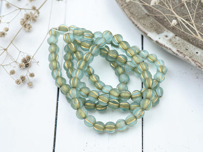 *25* 6mm Gold Washed Matte Blue Aqua Large Hole Melon Beads