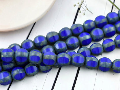 *19* 8mm Lapis Blue Travertine Window Cut Round Beads