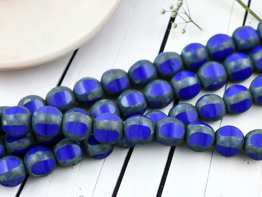 *19* 8mm Lapis Blue Travertine Window Cut Round Beads