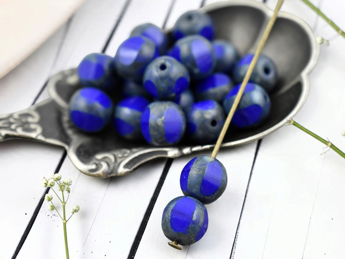 *19* 8mm Lapis Blue Travertine Window Cut Round Beads