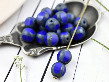 *19* 8mm Lapis Blue Travertine Window Cut Round Beads