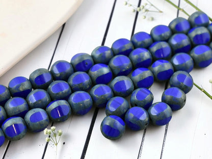 *19* 8mm Lapis Blue Travertine Window Cut Round Beads