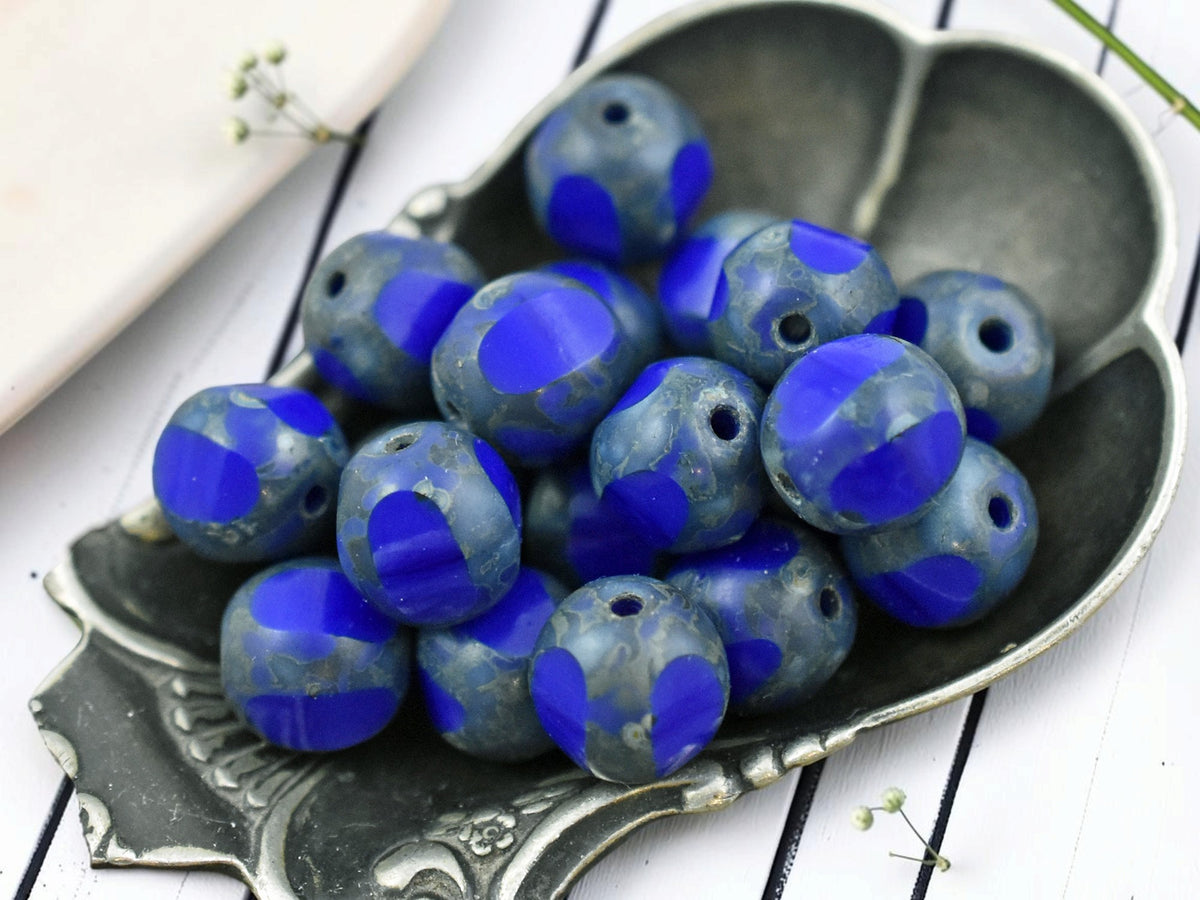 *19* 8mm Lapis Blue Travertine Window Cut Round Beads