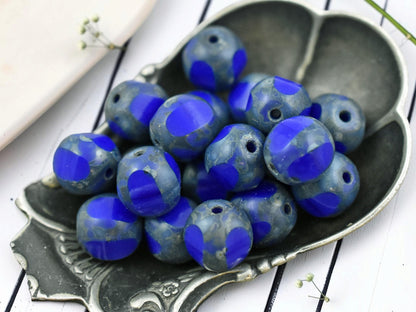 *19* 8mm Lapis Blue Travertine Window Cut Round Beads