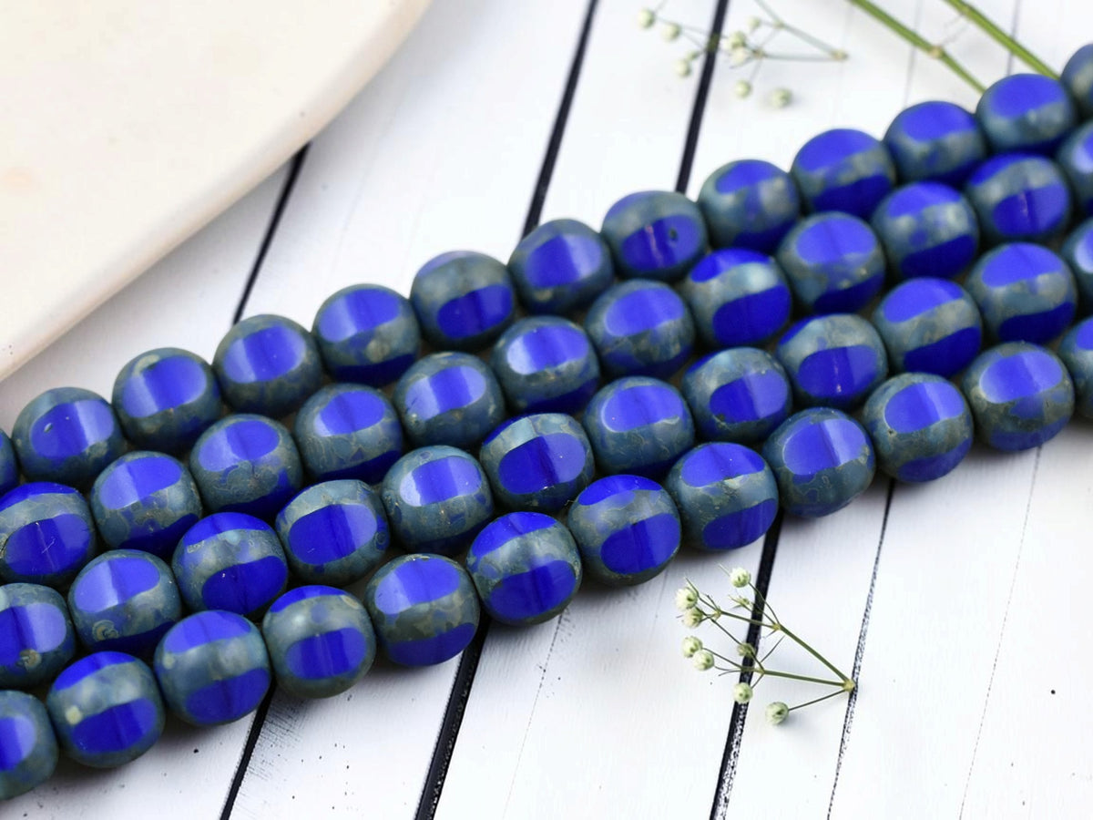 *19* 8mm Lapis Blue Travertine Window Cut Round Beads