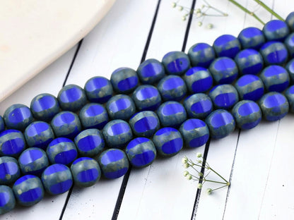 *19* 8mm Lapis Blue Travertine Window Cut Round Beads