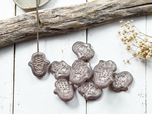 *10* 15x10mm Platinum Washed Matte Thistle Hamsa Hand Beads