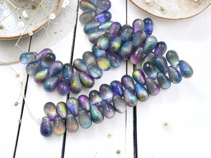 *25* 6x9mm Etched Magic Blueberry Tear Drop Beads