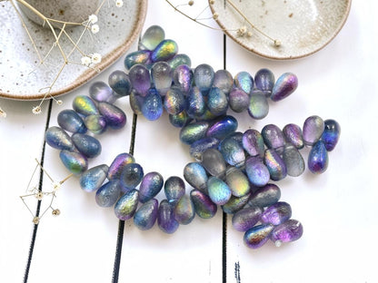 *25* 6x9mm Etched Magic Blueberry Tear Drop Beads