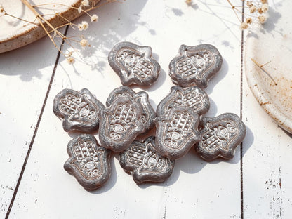 *10* 15x10mm Platinum Washed Matte Thistle Hamsa Hand Beads