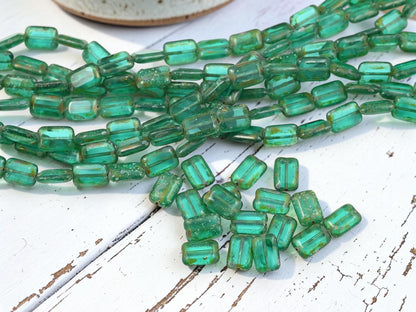 *17* 12x8mm Aquamarine Silver Picasso Rectangle Beads