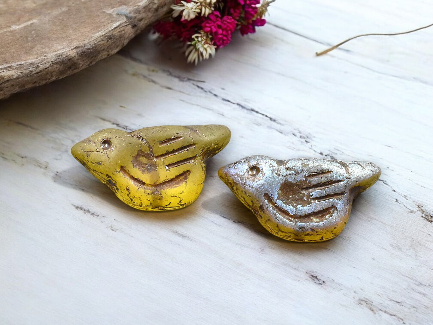 *6* 11x22mm Bronze Washed Yellow Topaz AB Crystal Bird Beads