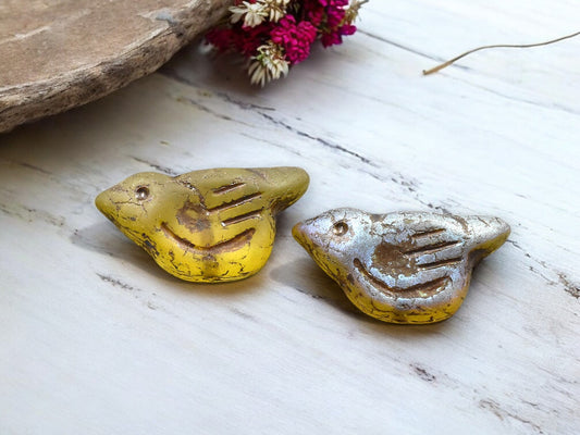 *6* 11x22mm Bronze Washed Yellow Topaz AB Crystal Bird Beads