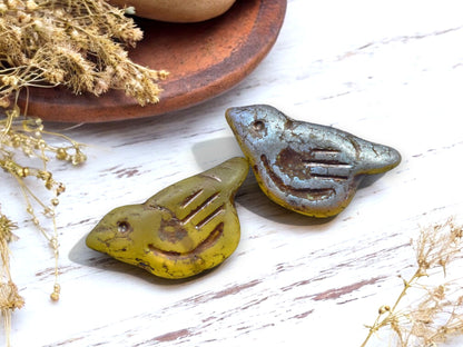 *6* 11x22mm Bronze Washed Yellow Topaz AB Crystal Bird Beads