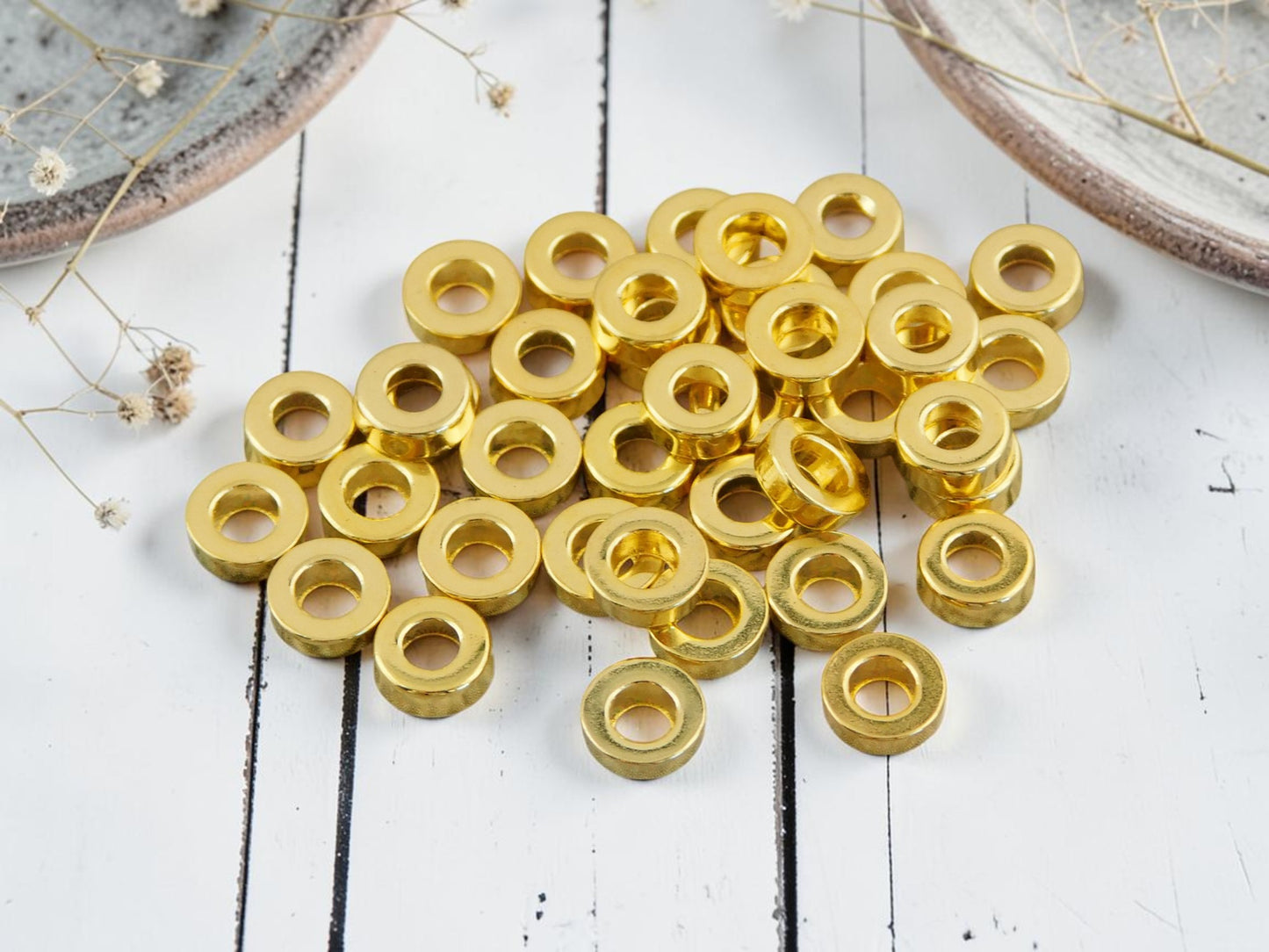 *100* 6x2mm Bright Gold Donut Spacer Beads