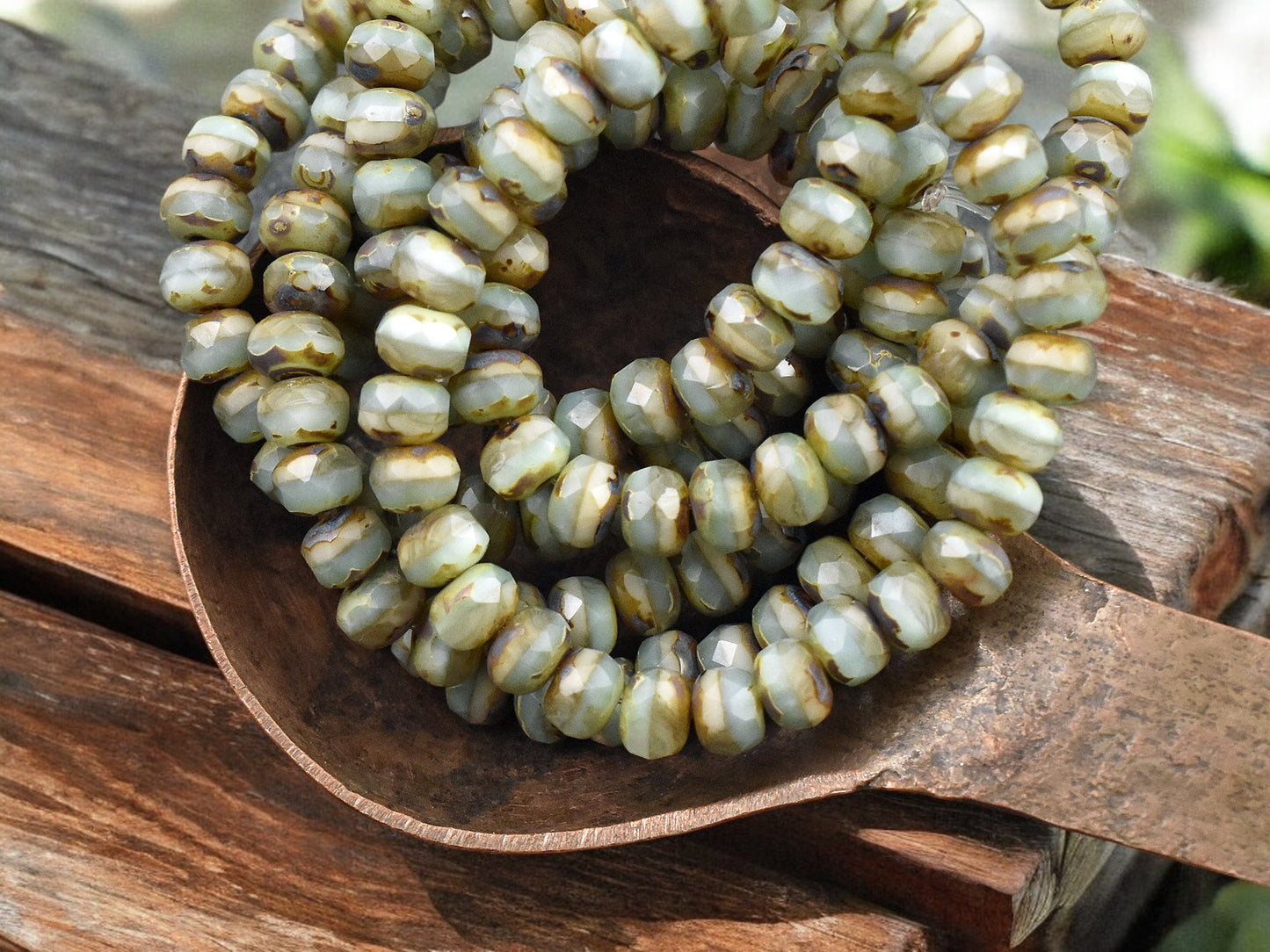 *30* 3x5mm Blended Light Aqua & Ivory Picasso Fire Polished Rondelle Beads