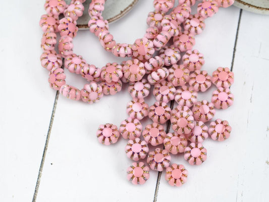 *25* 9mm Metallic Volcano Washed Blended Pink Cactus Flower Beads
