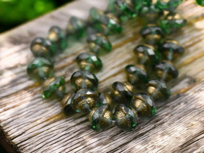 *15* 8x10mm Bronze Washed Etched Emerald Saturn Beads
