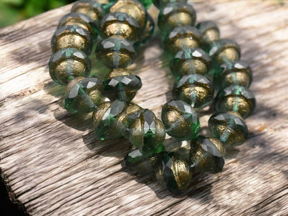 *15* 8x10mm Bronze Washed Etched Emerald Saturn Beads
