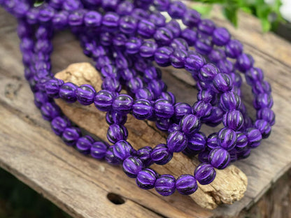 *50* 4mm Pansy Purple Round Melon Beads