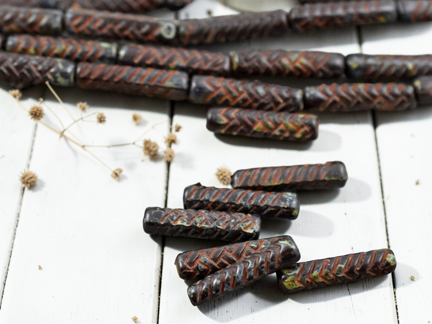 *11* 18x4mm Chocolate Brown Picasso Basket Weave Tube Beads
