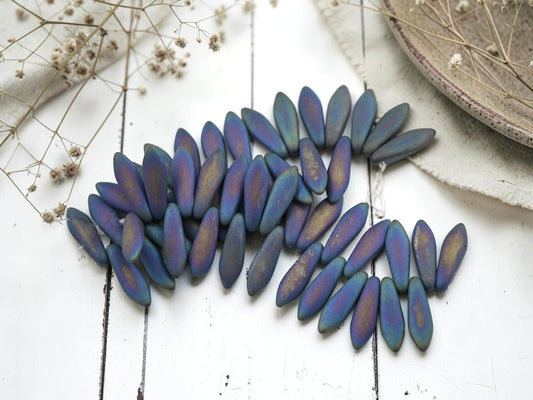 *25* 5x16mm Matte Blue Iris Dagger Beads
