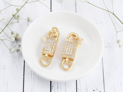 20x9mm 18k Gold Plated Brass Micro Pave Cubic Zirconia Lobster Clasp