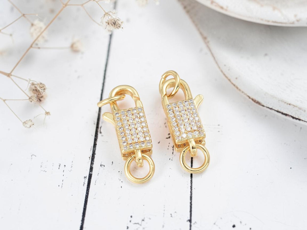 20x9mm 18k Gold Plated Brass Micro Pave Cubic Zirconia Lobster Clasp